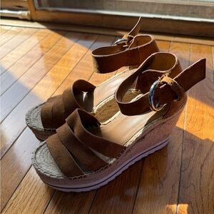 Marc Fisher Brown Suede Women's Espadrille Wedge Sandals